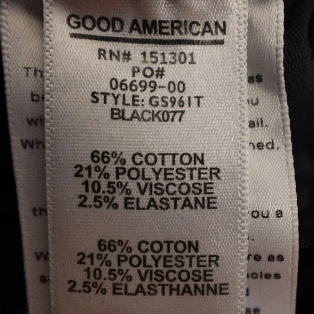 Good American Jeans Good Straight Distressed Hems Women's 6/28 Black‎ Denim